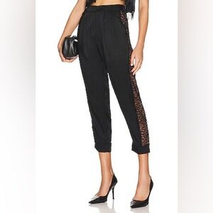 Elegant Black Lace Trim Pants
